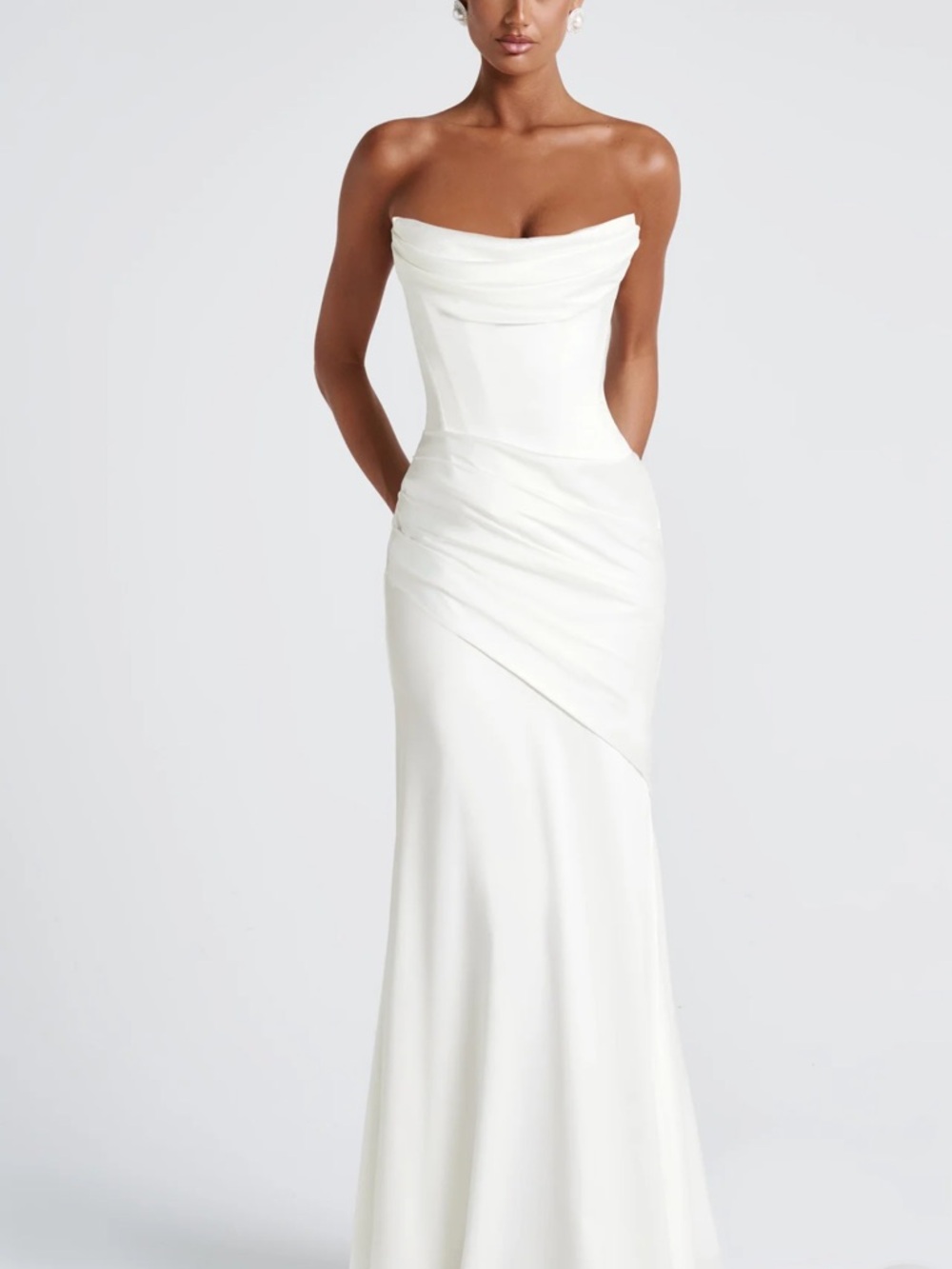 Babyboo “Kensington” White Satin Strapless Corset Gown Dress